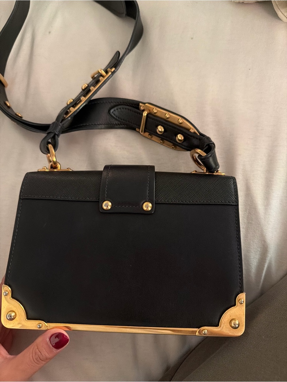 Prada Black Leather Shoulder Bag with Gold Hardware and Studded Strap - Picture 3 of 4